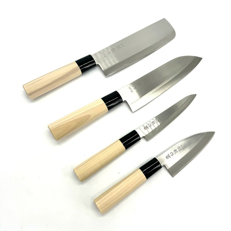Schachtel mit 4 japanischen Santoku Nakiri Sashimi Deba-Messern - SEKIRYU