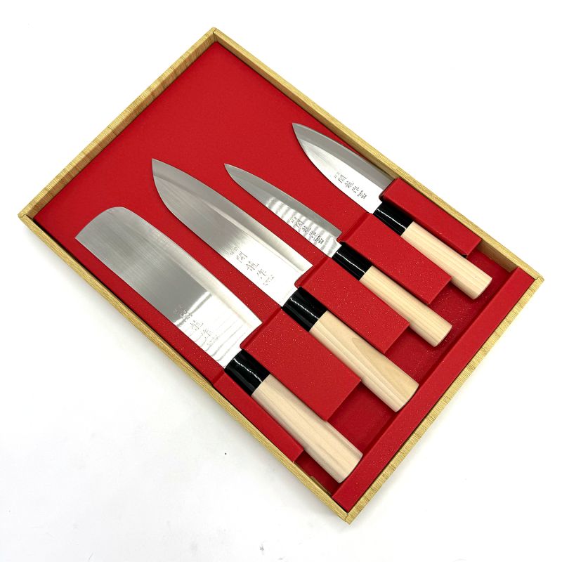 Scatola da 4 coltelli giapponesi Santoku Nakiri Sashimi Deba - - SEKIRYU