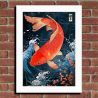 Japanische Illustration „Koï“ Der Karpfen springt über den Fluss, von ダヴィッド