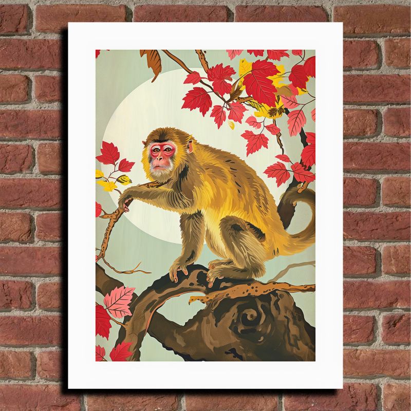 Japanische Illustration „Macaca fuscata“ Le macaque japonais, von ダヴィッド