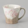 Japanese ceramic mug with handle, beige and pink - SAKURA