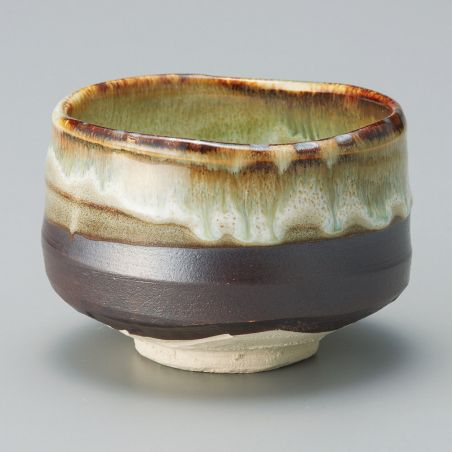 Cuenco de té japonés para ceremonia – chawan, KASUGA, gris y dorado