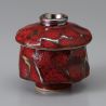 Ceramic tea cup with lid, red volcanic rock color, KURENAI YUZU TENMOKU