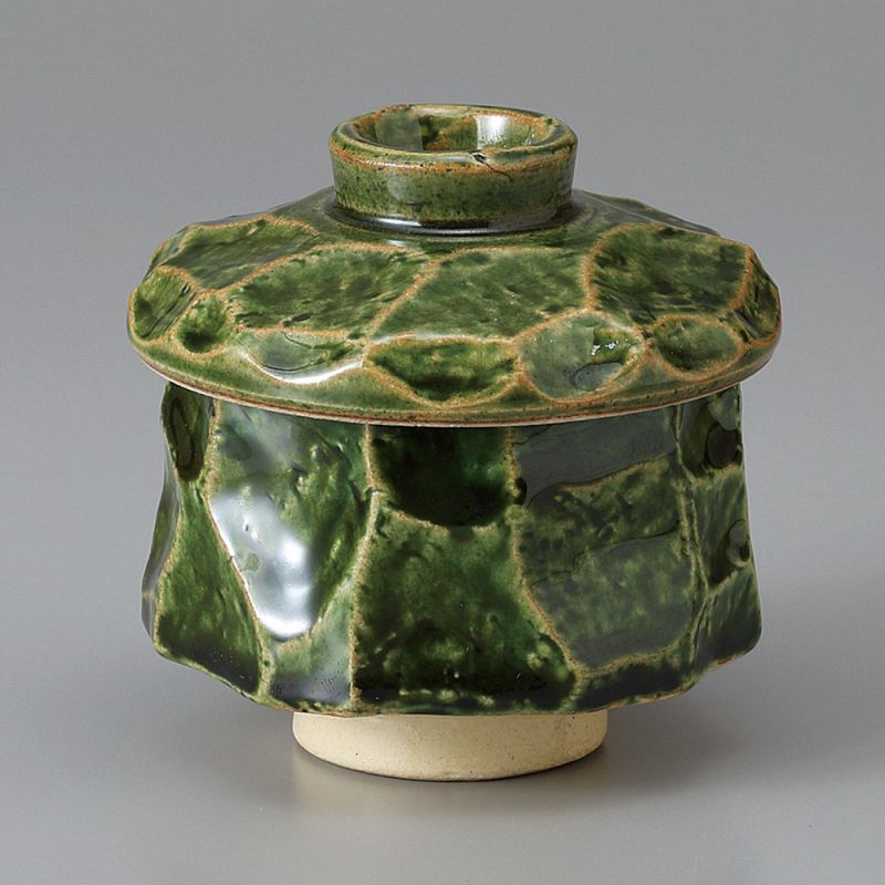 Japanese mug with lid chawan mushi, green, turtle shell - SHERU