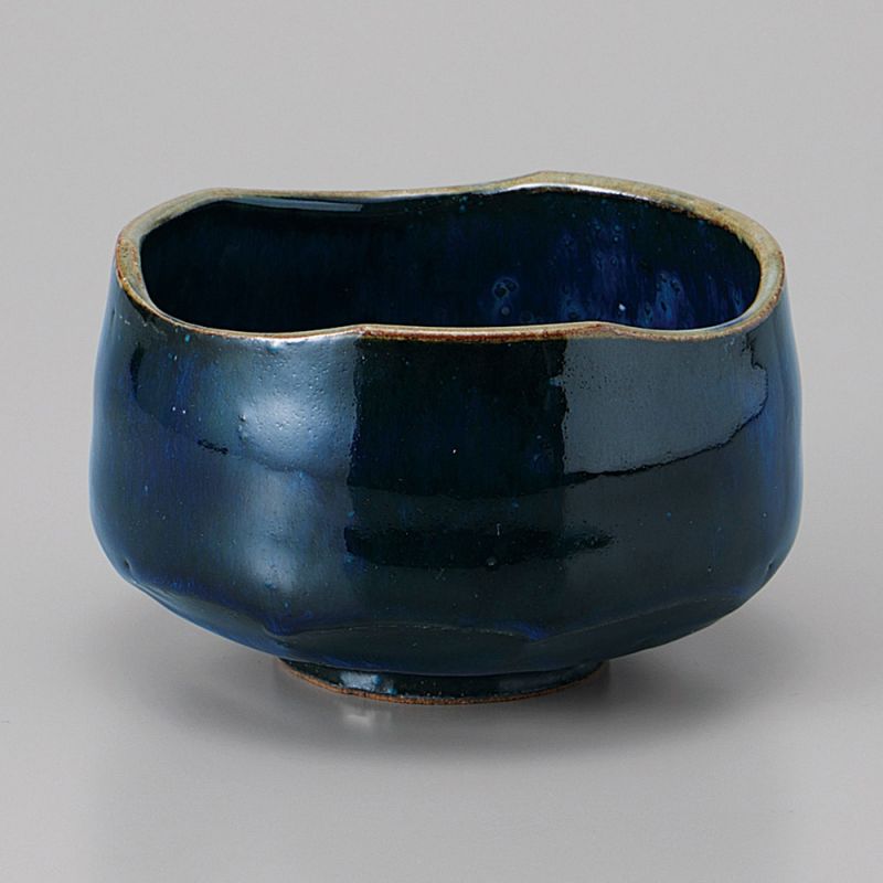 Japanese ceramic tea bowl, dark blue - AIIRO