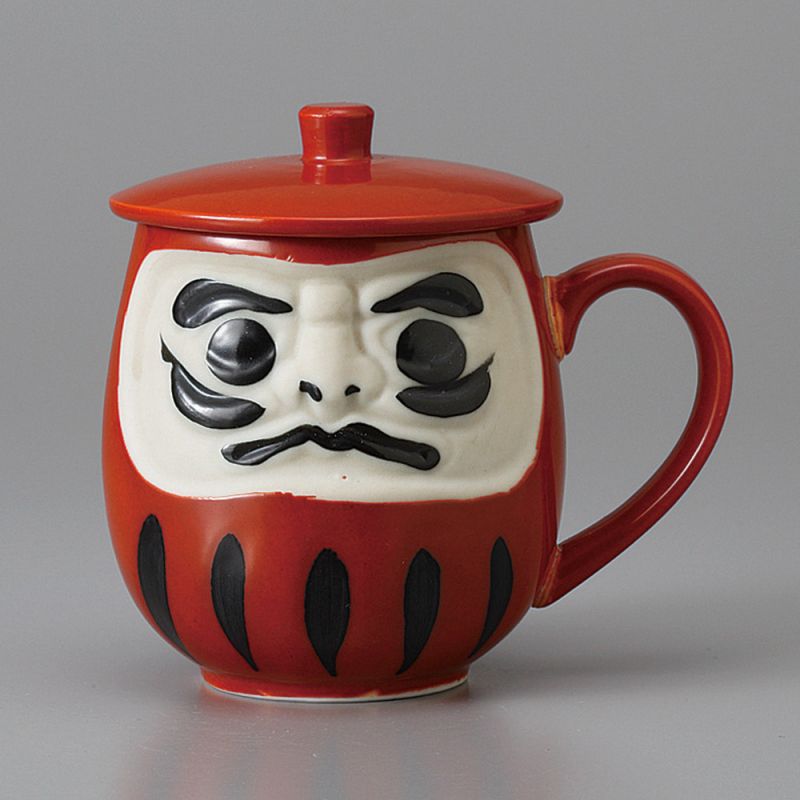 Traditional Japanese tea cup with lid, red daruma, AKAI DARUMA