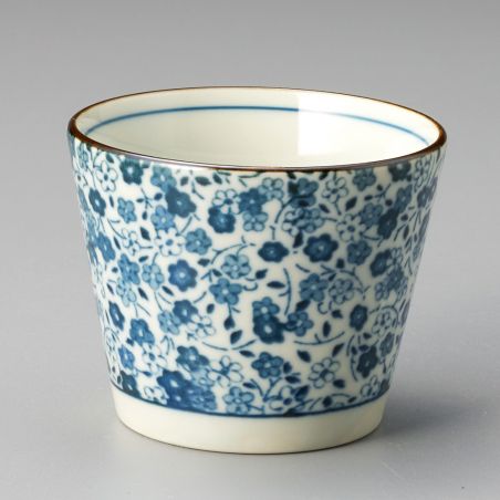 Japanese Soba choko cup in ceramic KOHANA blue flowers