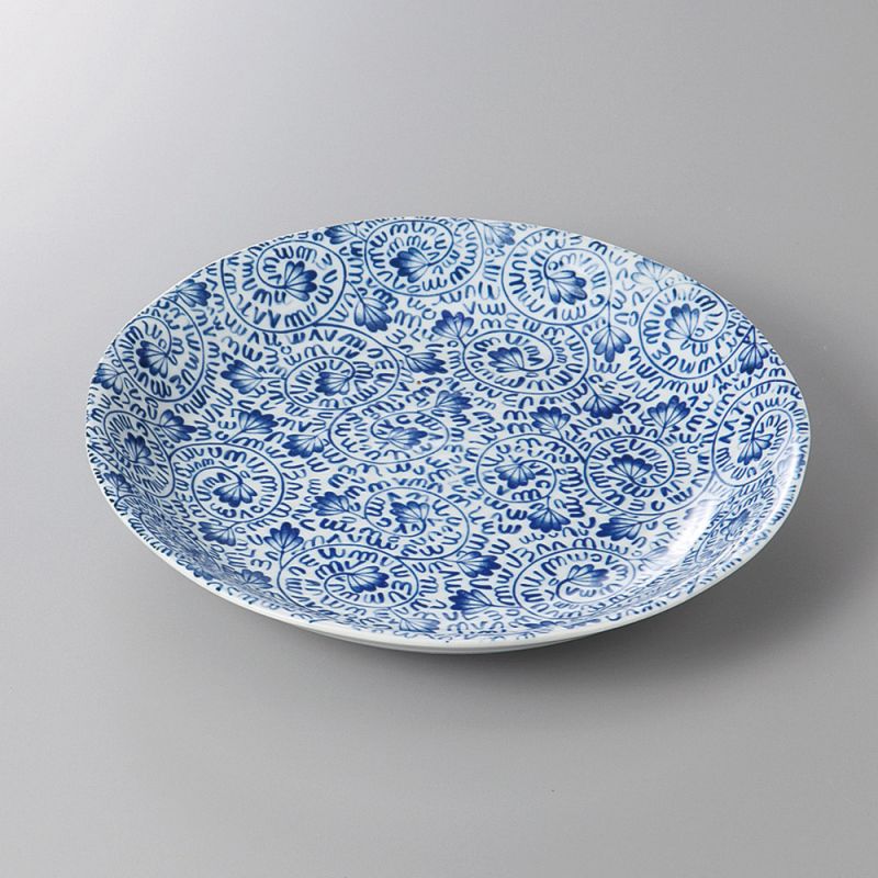 japanese round plate, TAKO KARAKUSA, blue