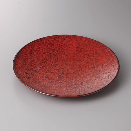 Japanese round plate, AKAKURO, red cracks