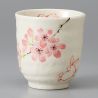 Japanese ceramic tea cup, white and cherry blossoms - SAKURA USAGI