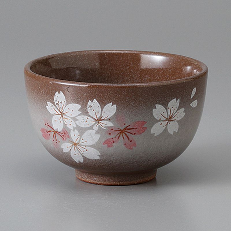 Japanese ceramic tea cup, brown and gray - SAKURA