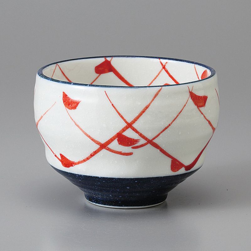 Taza de té de cerámica japonesa, blanca y roja, siluetas de pájaros - TORI