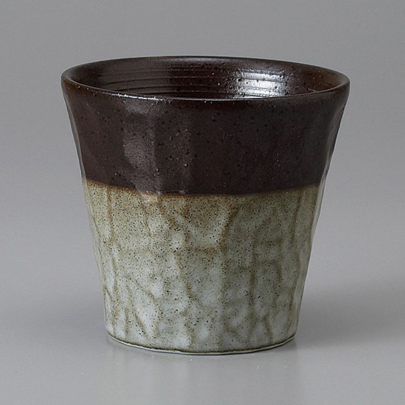 Tasse à thé japonaise en céramique, marron et grise, bord brut - FUKISOKU