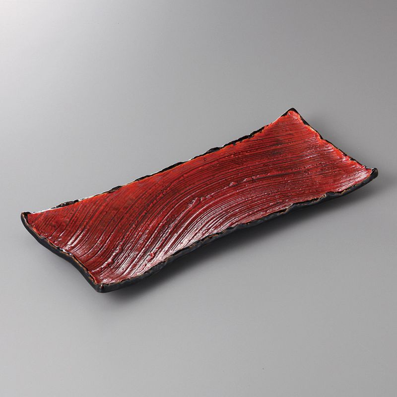 Long japanese rectangular sushi plate, SHUHAKE TNMOKU, red