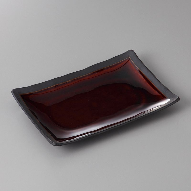 Small rectangular Japanese ceramic plate, brown, raw edge - KIGAMI