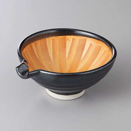 Small Japanese suribachi bowl with spout, KATAKUCHI, black