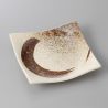 Plato pequeño cuadrado de cerámica japonesa, beige, pincelada marrón - MIGAKIMASU