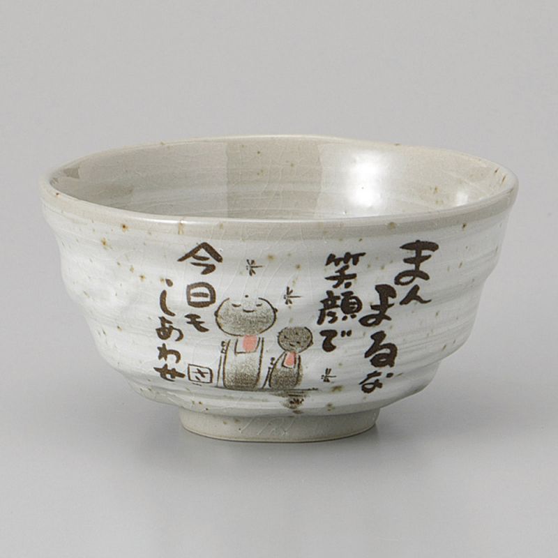 Bol à riz japonais en céramique, gris illustrations bouddhistes - BUKKYOTO