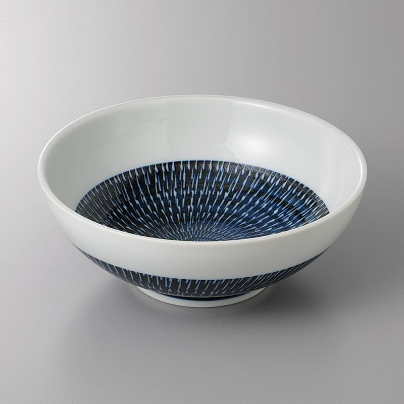 Ciotola di ramen in ceramica giapponese, bianca e blu, motivo a spirale - RASEN