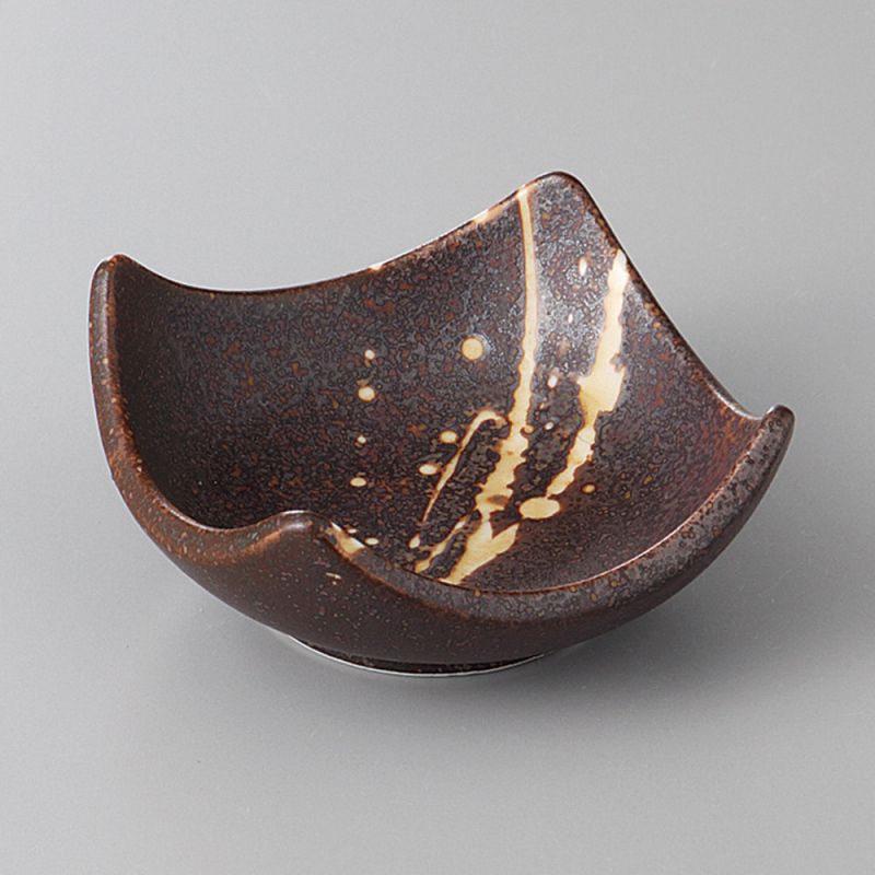 Piccolo contenitore quadrato in ceramica giapponese con bordi rialzati, marrone - PEINTINGU