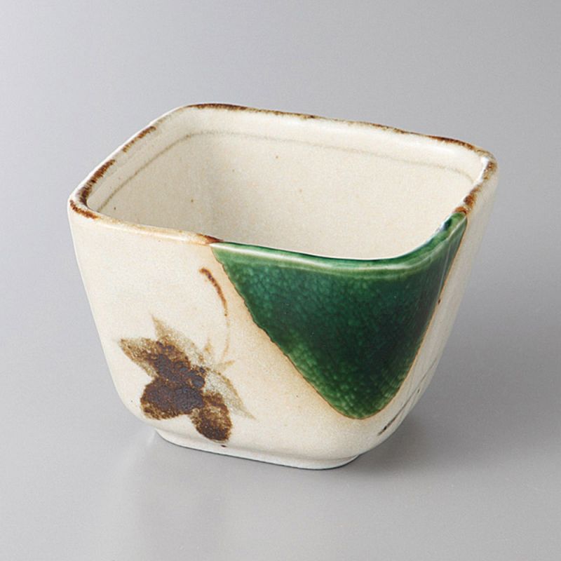 Small Japanese square container in beige and green ceramic - MOMIJI