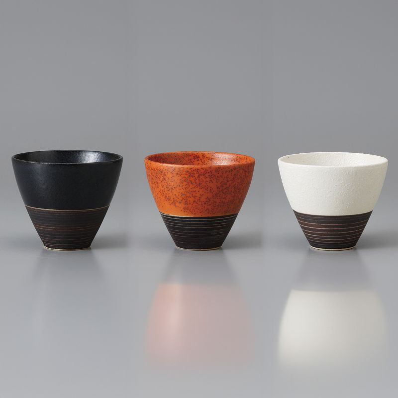 Set di 3 tazze da tè in ceramica, rosso mattone, nero, bianco - TORIKORORU