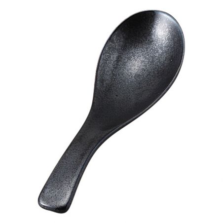 Black Japanese ceramic spoon with white back, KURO TO SHIRO