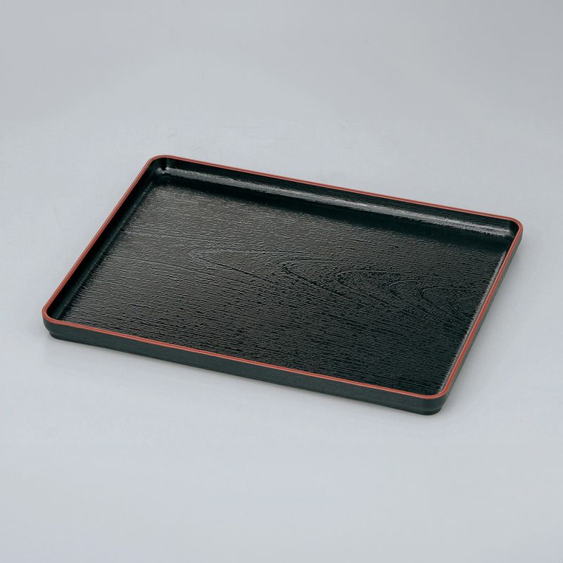 Rectangular tray with adherent coating, DAIZU MOKUME BON, black