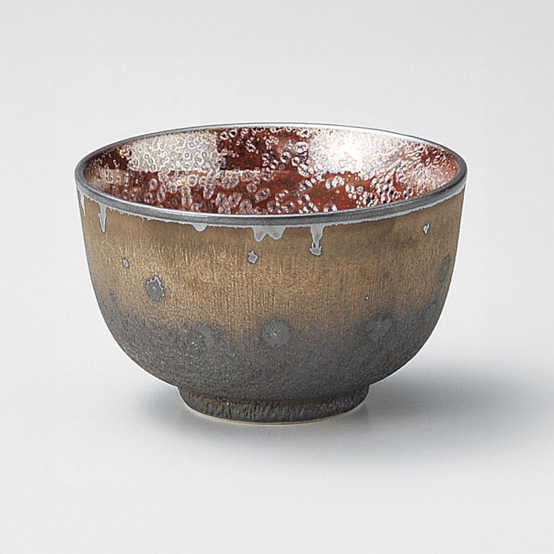 Japanese ceramic tea cup, metallic enamel with pink reflections - METARIKKU