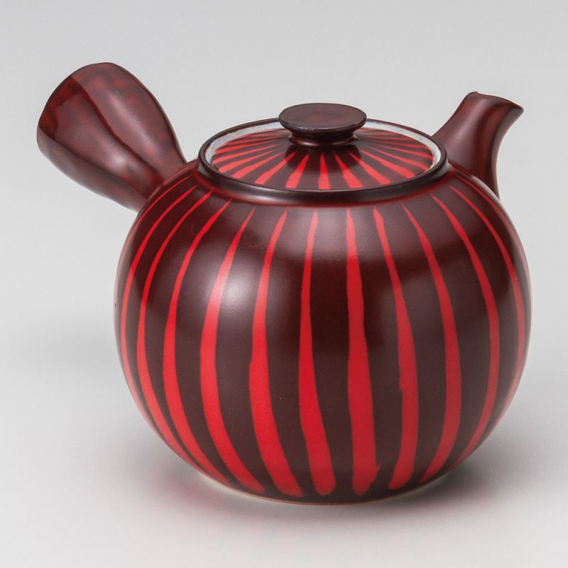 Japanese kyusu ceramic teapot with removable filter and enamelled interior, two-tone red - AKAI SEN