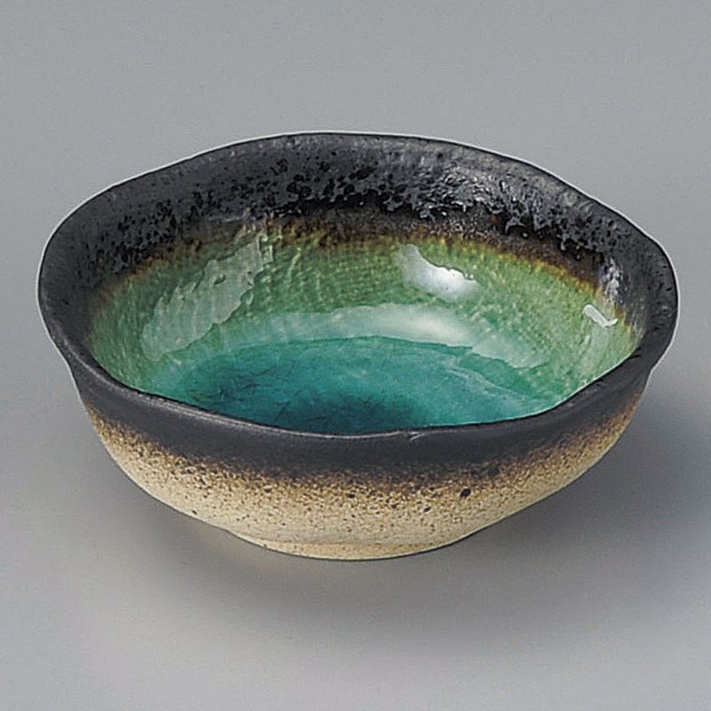 Japanese ceramic dish, brown and turquoise, LAGOON