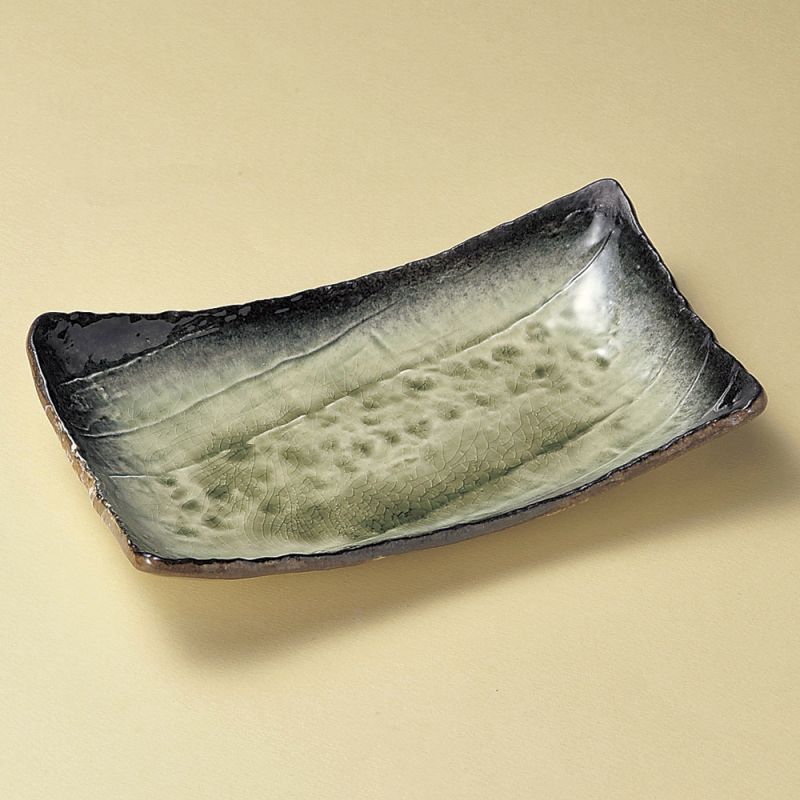 Piatto in ceramica verde giapponese, MIDORI, verde e nero