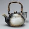 Japanese ceramic teapot with handle, AZA, dark grey and blue-green