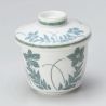 Japanese mug with lid chawan mushi, gray and blue flowers - AOI HANA