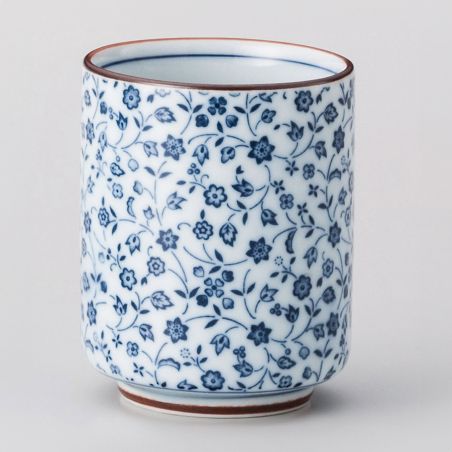 japanese white teacup in ceramic HANAMOMEN blue flowers