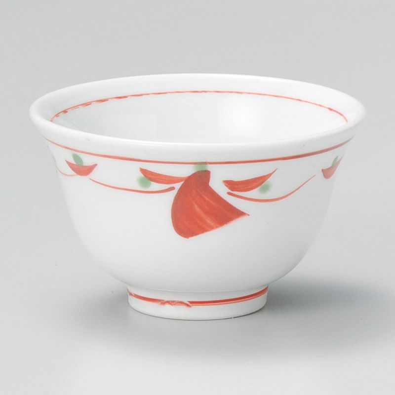 Tasse à thé japonaise en céramique, blanc, rouge et points verts - POINTU