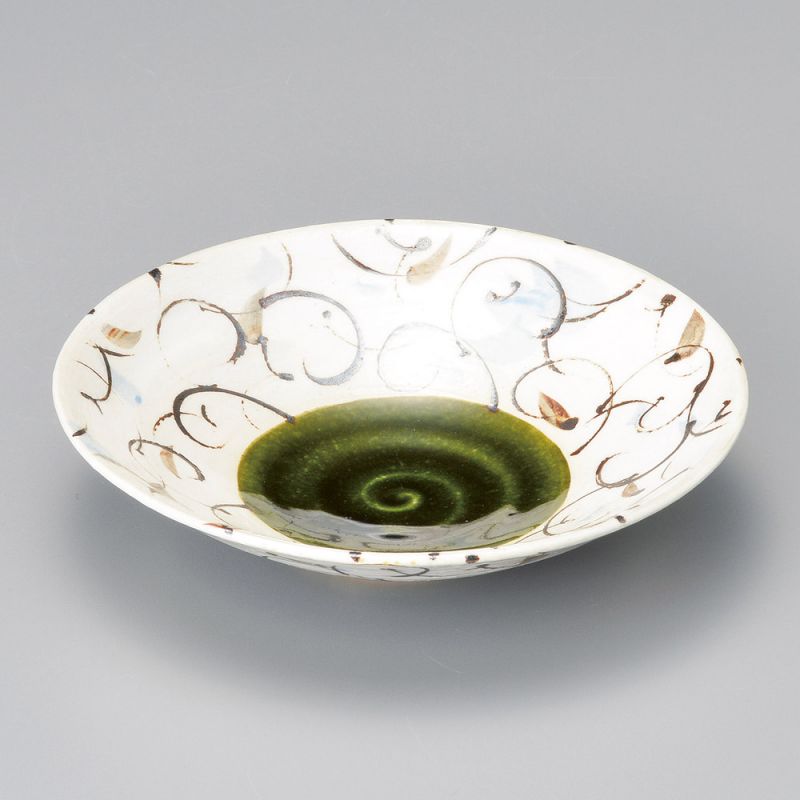 Plato pequeño de cerámica japonesa acampanada blanca con motivos circulares negros - SAKYURA