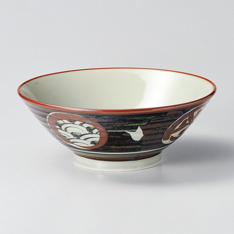 Piccola ciotola per ramen in ceramica giapponese, blu-verde scuro, motivo a onde e igeta, NAMIGETA