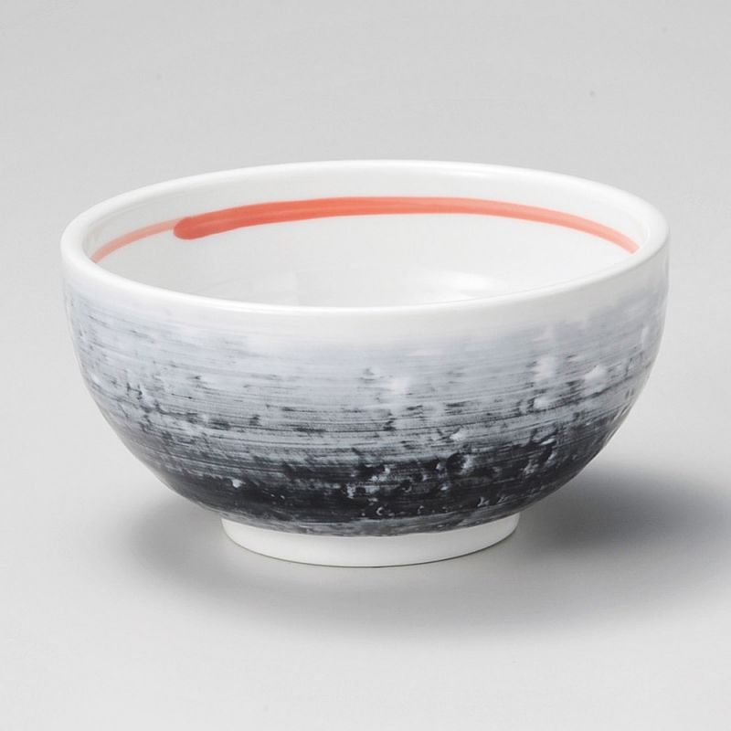 japanese soup bowl in ceramic, SHIGURE, grey white and orange