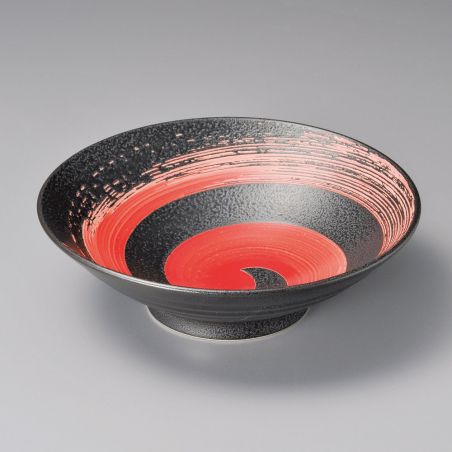 japanese round black red brush bowl SHU ARASHI KUROMIKAGE