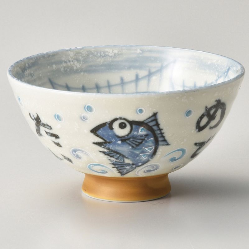 Ciotola di riso in ceramica giapponese, MEDETAI, pesce
