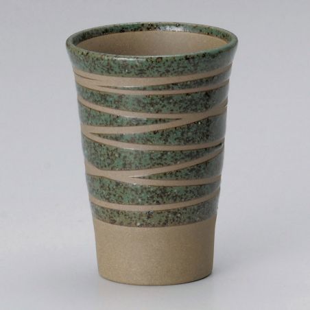 Grande tazza da tè giapponese verde di ceramica 11cm, ORIBE, linee