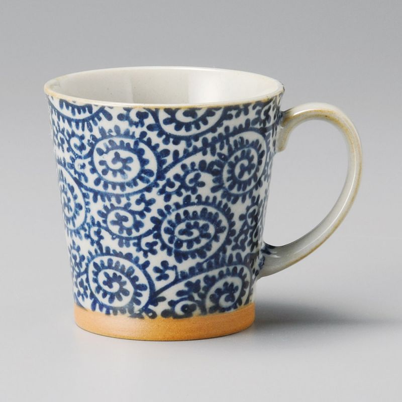 Japanese ceramic tea mug with handle TAKO KARAKUSA blue