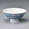 Japanese ceramic rice bowl, white and blue traditional pattern, BAKUZEN