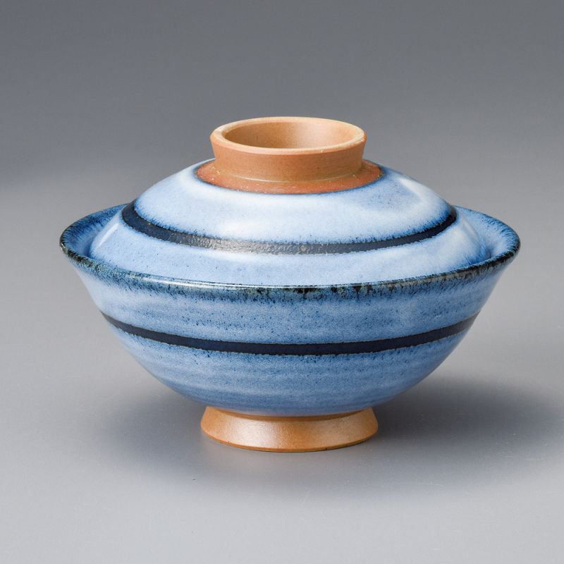 Ciotola blu in ceramica giapponese con coperchio, RICHA, cerchio