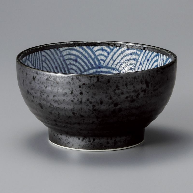 Japanese rice bowl in ceramic, SEIGAIHA blue waves
