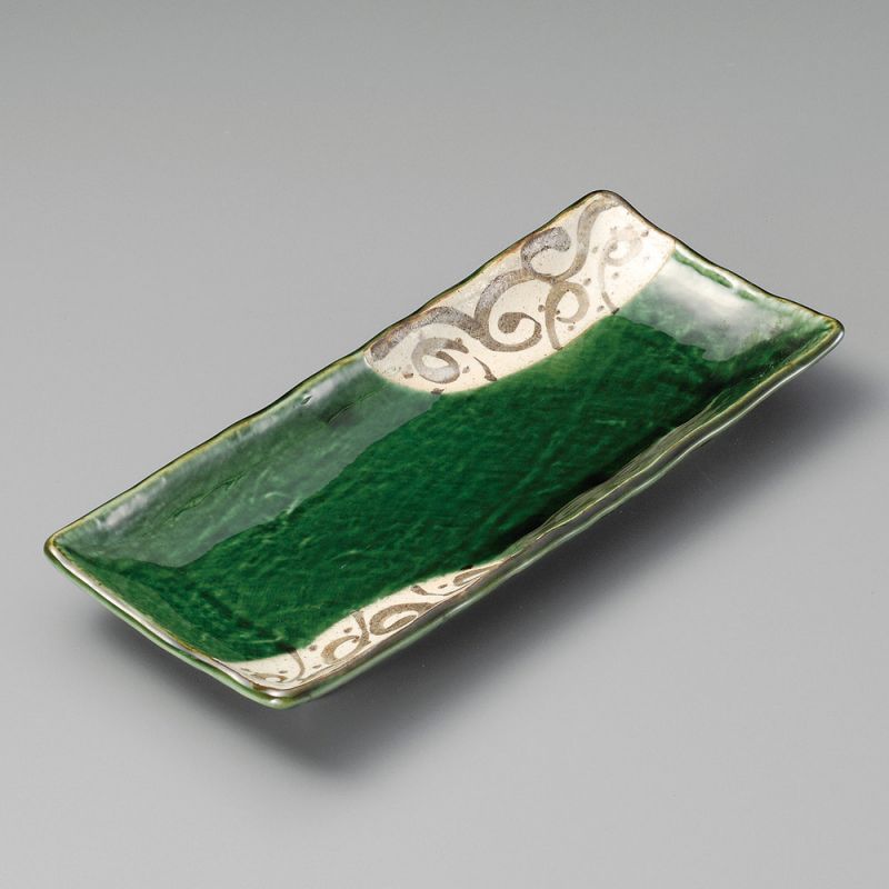 Piatto rettangolare in ceramica verde e beige - KARAKUSABURAUN
