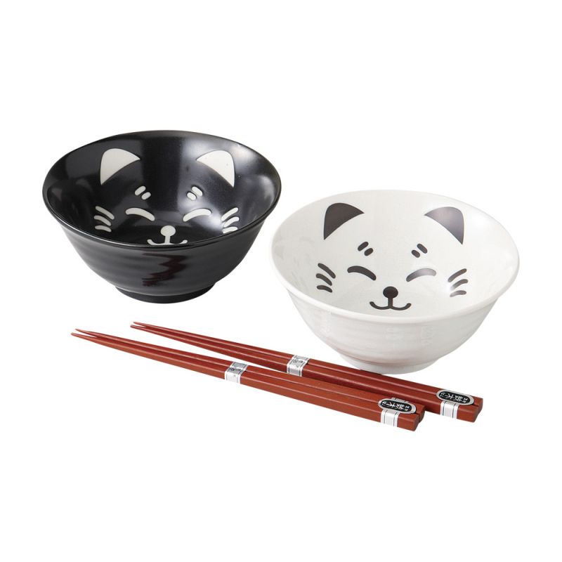 Set de 2 bols japonais en céramique - KURO TO SHIRO NO NEKO