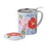 Taza de té japonesa de cerámica con tapa y filtro, motivos florales, FURAWAZU