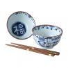 Set of 2 blue Japanese ceramic bowls - KISSHO AIZOME KOBO